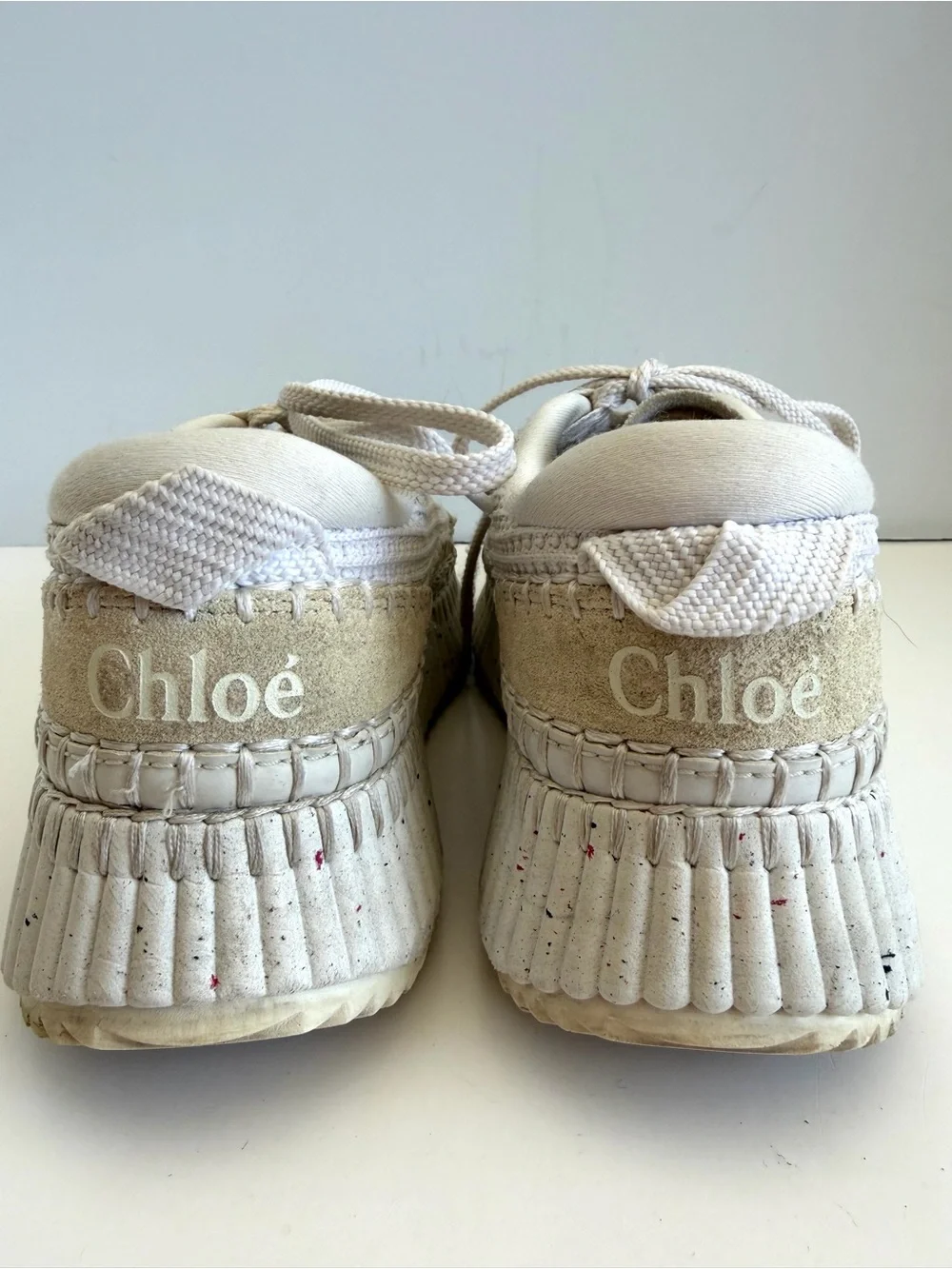 Chloé Nama Low Top Sneakers White Knit Platform Shoes Women’s EU 36 US 6